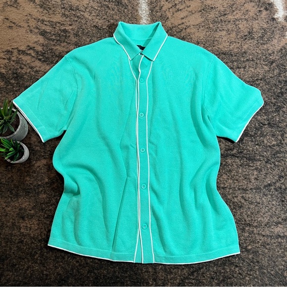 Men’s Short Sleeve Retro Polo Shirt - Turquoise Green - Original Use - Like NEW - Picture 6 of 6